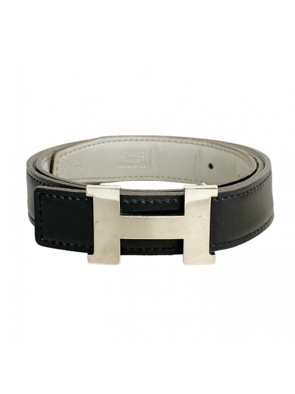 Hermes Belt Constance Box Calf Black Blue Pale Silver